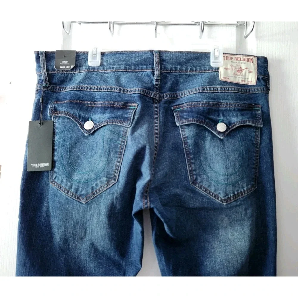 True Religion Men's Rocco Relaxed Skinny Blue Jeans Pants‎ Flap Pockets 40×32